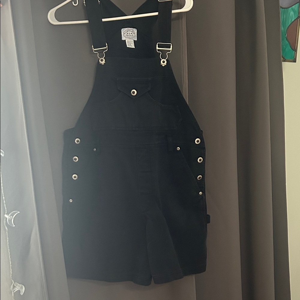 Black denim overalls
